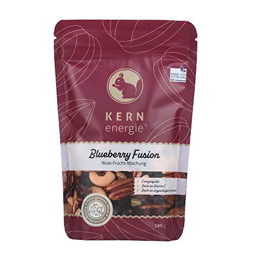 KERNenergie Blueberry Fusion Nuss-Frucht-Mix im Frischebeutel- Nussmischung ungesalzen aus Blaubeeren, Cranberries, frisch gerösteten Pekannüssen, Cashews und Pistazien, 180g von kern-energie