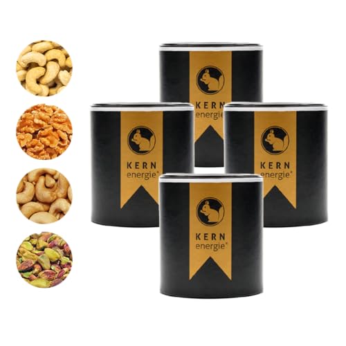 KERNenergie Nüsse Probierpaket - Walnüsse natur, geröstete Cashews, naturbelassene Cashewkerne und geröstete Pistazien im Vorteilspack - frische Nussmischung Geschenkidee - 4x 200g von kern-energie