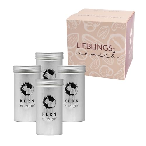 KERNenergie Nuss-Geschenkset - Geschenkidee für Paare, Männer & Frauen - Geschenke zum Valentinstag - 4 frisch geröstete Nuss- und Würzkombinationen sowie Schokoladensnacks - 4x90g von kern-energie