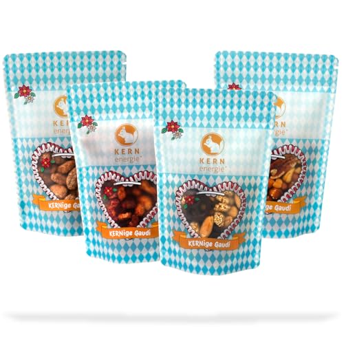 KERNenergie Nussmischungen Set - gebrannte Mandeln, Cashewkerne gebrannt mit Himbeere, Nuss-Mix mit Brezel Bällchen und Nuss Mischung mit Sesam Erdnüssen und Schokobrezeln - Oktoberfest Party Snacks von kern-energie