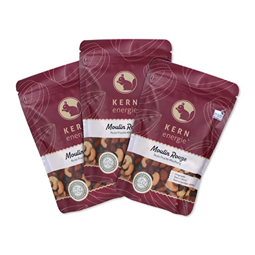 KERNenergie Nuss-Frucht Mix Moulin Rouge 3er Pack - Nussmischung ungesalzen mit süßen Trockenfrüchten - geröstete Mandeln und Cashewkerne mit fruchtigen Cranberries - 3x 180g von kern-energie