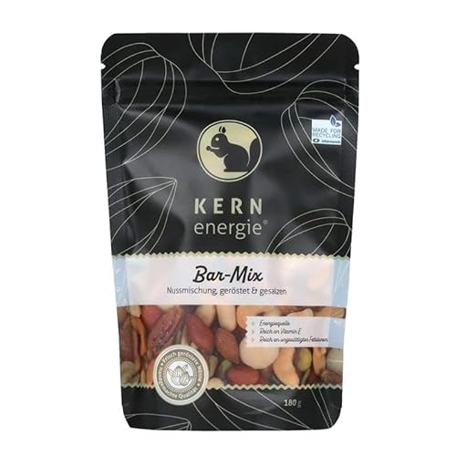 KERNenergie Nussmischung Bar-Mix im Flowpack - Nussmix mit Salz - Erdnüsse, Cashewkerne, Pistazien, Pekannüsse, Walnüsse, Macadamias, Rauchmandeln und Kürbiskerne, 180g von kern-energie