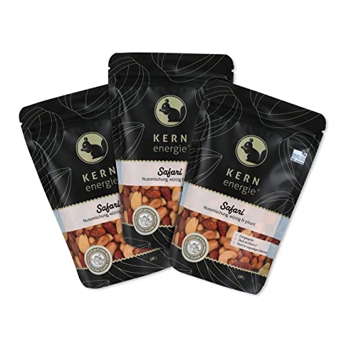 KERNenergie Nussmischung Safari 3er Pack- Pikanter Nuss-Mix im Snackbeutel - Erdnüsse, Cashewkerne, Mandeln und Katjang Pedis - 3x 180g von kern-energie