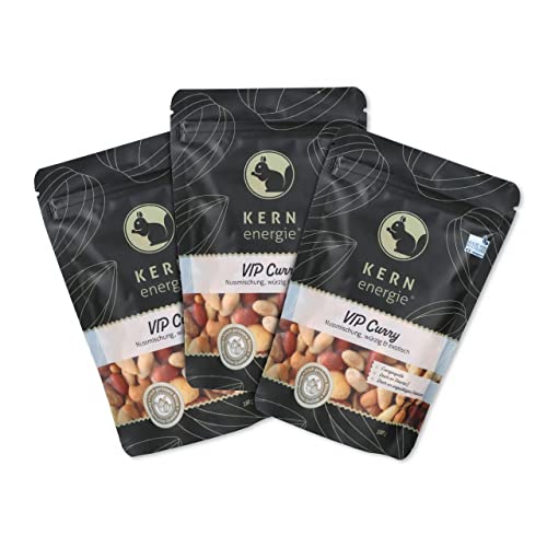 KERNenergie Nussmischung V.I.P. Curry 3er Pack - Nuss Mix mit Currygewürz - Cashewkerne, Erdnüsse und Macadamianüsse mit Curry-Würzmischung - 3x 180g von kern-energie