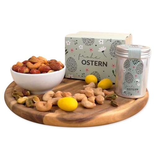 KERNenergie Nussmischung Geschenkset - Ostergeschenk-Set mit 4 Nussmischungen - schokolierte und geröstete Mandeln, Cashewkerne, würzige Nussmischung - exklusives Nüsse Geschenk - 4x60g von kern-energie