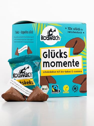 koawach Glückskekse Glücksmomente Schokolade Vegan – Schokokeks einzeln verpackte Kekse – Nachhaltig, Bio & Fairtrade – Guarna Kekse mit Koffein von koawach