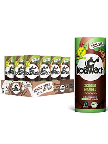 koawach Schoko Dink in versch. Geschmacksrichtungen – Trinkschokolade Koffein Kakao Getränk Dose Guarana Schokolade Energy Drink Bio Fairtrade (12 x 235 ml) (12 x 235ml, Schoko Mandel (vegan)) von koawach