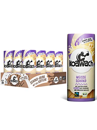 koawach Schoko Dink in versch. Geschmacksrichtungen – Trinkschokolade Koffein Kakao Getränk Dose Guarana Schokolade Energy Drink Bio Fairtrade (12 x 235 ml) (12 x 235ml, Weisse Schoko) von koawach