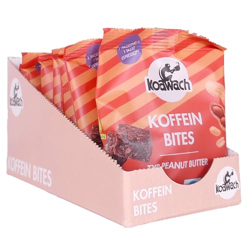 koawach Koffein Schoko Bites - Bites mit Kakao, Datteln und Koffein aus Guarana - Bio. vergan & Fairtrade (8 x 36g, Peanut Butter) von koawach