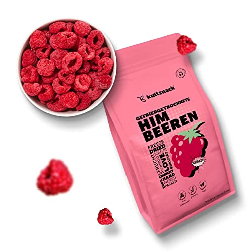 Kultsnack Gefriergetrocknete 250g Himbeeren - Bester Premium Qualität – Getrocknete Ganze Beeren – Perfekt als Müsli und Bowl Topping – Ohne Zucker, Ohne Konservierungsstoffe (Vegan, Glutenfrei) von kultsnack