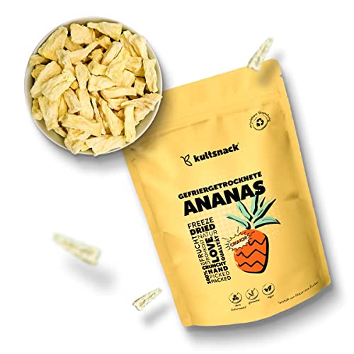 Kultsnack Gefriergetrocknete Ananas 100 g – Gefriergetrocknete Früchte – Als Snack & für Müslis – Süßigkeiten Ersatz – Getrocknete Ananas – Pure Frucht (Vegan, Glutenfrei) von kultsnack