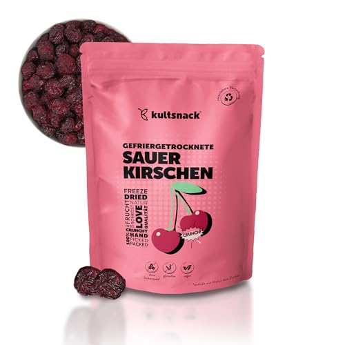 Kultsnack Gefriergetrocknete Sauerkirschen 100g– Gefriergetrocknete Früchte – Getrocknete Kirschen als Snack & für Müslis – Süßigkeiten Ersatz – ohne Zuckerzusatz (Vegan, Glutenfrei) von kultsnack