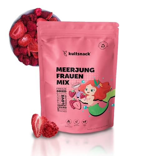 Kultsnack Meerjungfrauen Mix 100g – Beerenmischung Für Kinder – Gefriergetrocknete Erdbeeren und Himbeeren – Für Müslis und Bowls – Ohne Zusätze – Ohne Zucker – Ungeschwefelt (Glutenfrei) von kultsnack