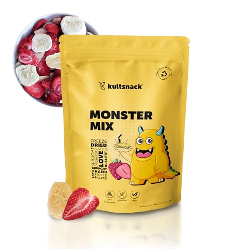 Kultsnack Monster Mix 150g – Für Kinder – Gefriergetrocknete Erdbeeren und Bananen – Frucht Chips – Snack für Unterwegs – Ohne Zusätze – Ohne Zucker – Ungeschwefelt (Glutenfrei) von kultsnack