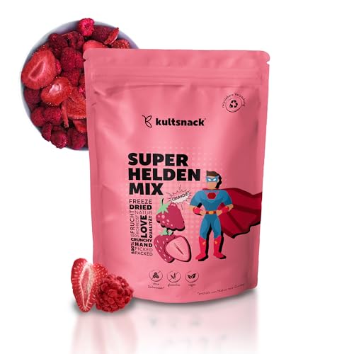 Kultsnack Superhelden Mix – 100 g – Beerenmischung Für Kinder – Gefriergetrocknete Erdbeeren und Himbeeren – Für Müslis und als Snack – Ohne Zusätze – Ohne Zucker – Ungeschwefelt (Glutenfrei) von kultsnack