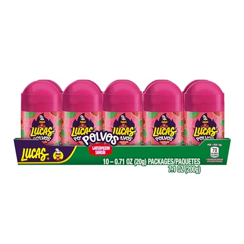 L UCAS Baby Sabor Sandía en Polvo 10 Piezas 20 gr. c/u | Süßes und Saures Pulver mit Wassermelonen-Geschmack, 10 Einheiten je 200 ml. von dutis