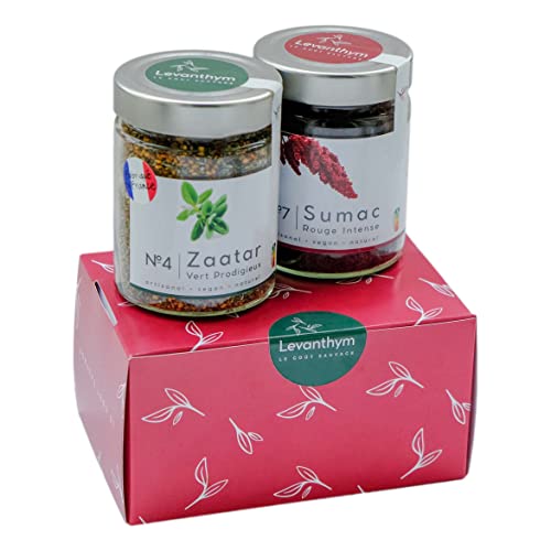 Duo Zaatar und Sumac Box - Levanthym Pack mit einem Glas Zaatar 100g und einem Glas Sumac 100g - Ottolenghi Gewürze - aus dem Ottolenghi Kochbuch Box 200g von levanthym