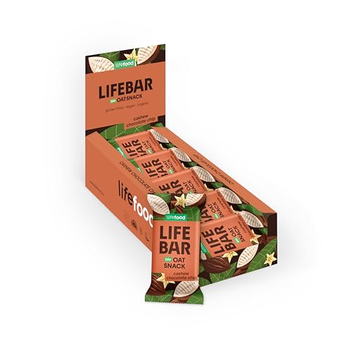 Lifefood Lifebar Haferriegel, Hafer Riegel, Haferflocken Riegel, Hafer Snack BIO Vegan Lactosefrei Glutenfrei - 15er Pack (15 x 40 g) (Cashew Chocolate Chip) von lifefood