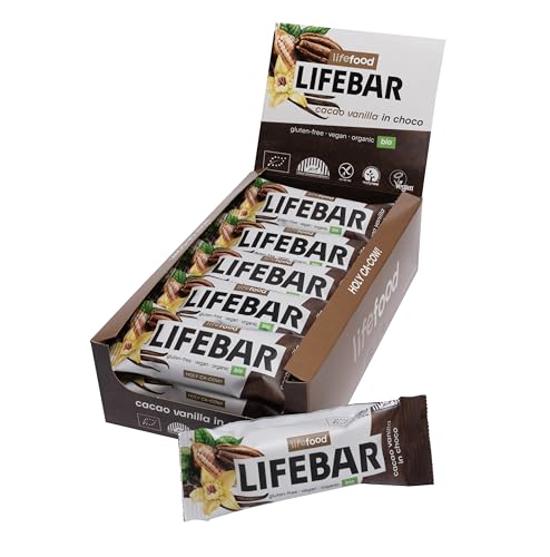 Lifefood Lifebar InChoco Riegel RAW BIO Energieriegel mit Schoko-Überzug, Rohkost, Vegan, Bio, Glutenfrei, Ohne Zuckerzusatz, Biologisch angebaut - 15er Pack (15 x 40 g) (Kakao Vanille) von lifefood