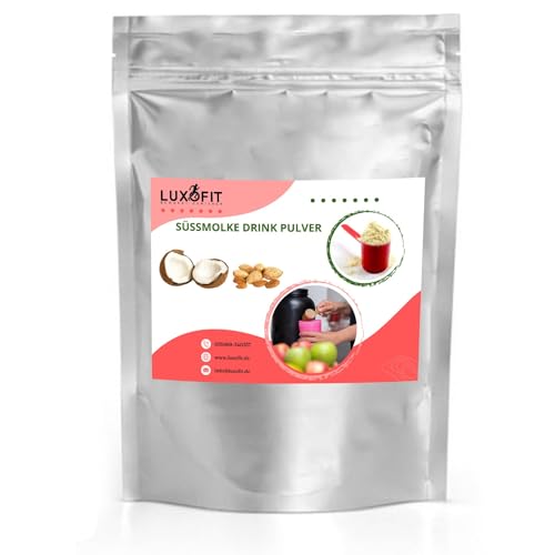 Luxofit Kokosmilch Mandel Süßmolke Drink Pulver mit Whey Protein, Getränkepulver, Molkenbad Entspannung, Geschmacksintensive Molkendrinks, schnelle und einfache Zubereitung (333 g) von luxofit