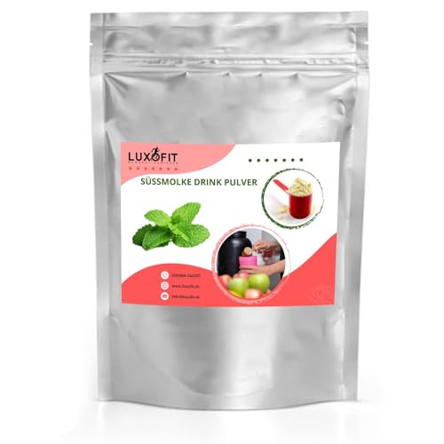 Luxofit Pfefferminze Süßmolke Drink Pulver mit Whey Protein, Erfrischender Molkendrink, Sportlergetränk, Natürliche Farbstoffe, schnelle und einfache Zubereitung (333 g) von luxofit