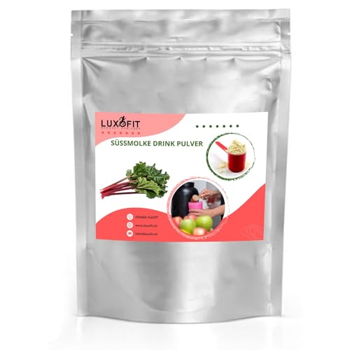 Luxofit Rhabarber Süßmolke Drink Pulver mit Whey Protein, Fitness Ernährung, Gesunde Ergänzung, Natürliche Farbstoffe, schnelle und einfache Zubereitung (1 Kg) von luxofit