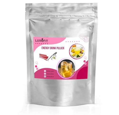 Luxofit Rhabarber Vanille Energy Drink Pulver, allergenfrei, Koffeinhaltiges Getränkepulver, schnelle und einfache Zubereitung, Geschmacksintensiv, natürliche Farbstoffe (1 Kg) von luxofit