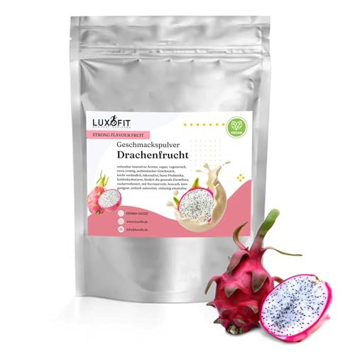 Luxofit STRONG FLAVOUR FRUIT Kalorienarmes Geschmackspulver vielseitig einsetzbar für Lebensmittel, 300 Gramm, Gesunde Ernährung, Natürliche Farbstoffe, Made in Germany (Drachenfrucht) von luxofit