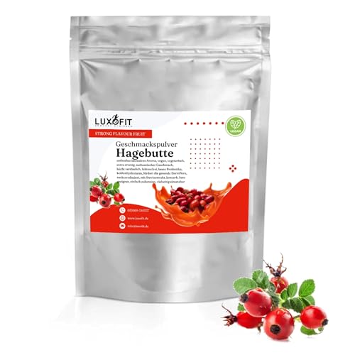 Luxofit STRONG FLAVOUR FRUIT Kalorienarmes Geschmackspulver vielseitig einsetzbar für Lebensmittel, 300 Gramm, Gesunde Ernährung, Natürliche Farbstoffe, Made in Germany (Hagebutte) von luxofit