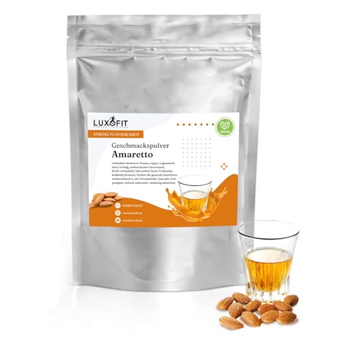 Luxofit STRONG FLAVOUR SHOT Kalorienarmes Geschmackspulver vielseitig einsetzbar für Lebensmittel, Vegan, Zuckerreduziert, Geschmacksvielfalt, Aromatisches Pulver (Amaretto) von luxofit