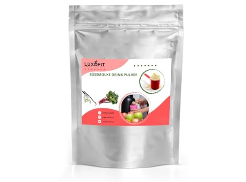 Luxofit Vanille Rhabarber Süßmolke Drink Pulver mit Whey Protein, Vielseitige Verwendung, natürliche Farbstoffe, schnelle und einfache Zubereitung, Made in Germany (1 Kg) von luxofit