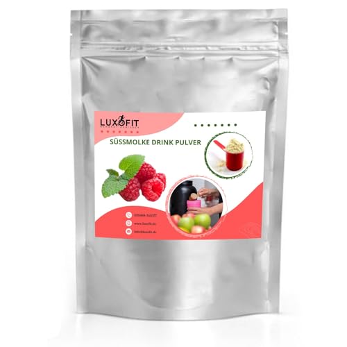 luxofit Himbeere Süßmolke Drink Pulver mit Whey Protein, L-Carnitin, natürliche Aromen, für Fitness und Wellness, schnelle und einfache Zubereitung, Made in Germany (333 g) von luxofit