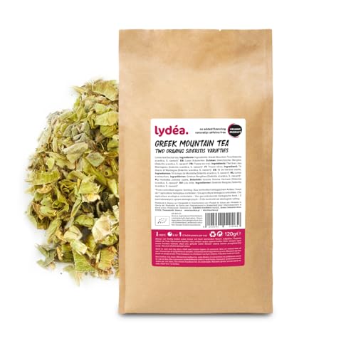 Lydea Bio Griechischer Bergtee 120g, Traditioneller & Authentischer Griechischer Loser Blatt Sideritis Kräutertee, Natürlich Koffeinfrei, Praktisch Geschnitten von lydéa