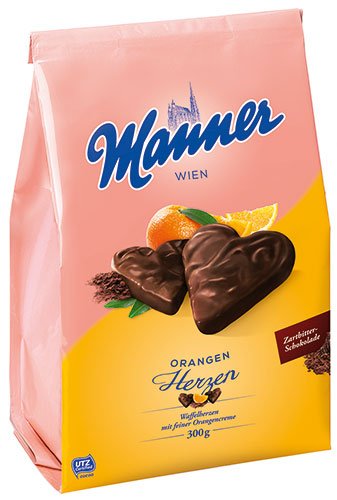 5x Manner - Herzen Orange UTZ - 300g von manner