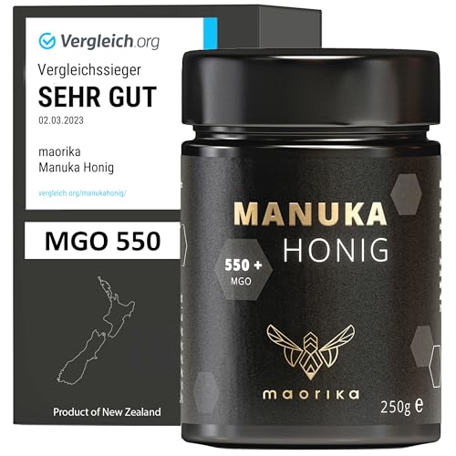 maorika - Manuka Honig 550 MGO + 250g im Glas (lichtundurchlässig, kein Plastik) - laborgeprüft, zertifiziert aus Neuseeland von maorika