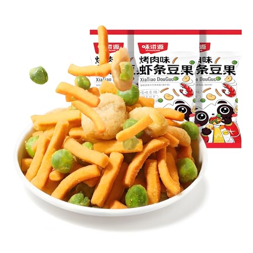 McKona 52 g*2 Packung Pommes Frites mit Garnelengeschmack, Saubohnen, Erbsen, gemischte geröstete Saubohnen, Mungobohnen-Snacks mit Barbecue-Geschmack von mckona