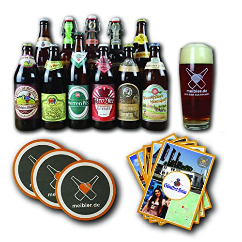 meibier© 11er Bier Box aus Franken #1 + Info Flyer,11x 0,5 Liter fränkisches Bier + meibier Willibecher + 3x Bierfilz, tolles Bier Geschenk, Bierbox, Bierpaket von meibier.de