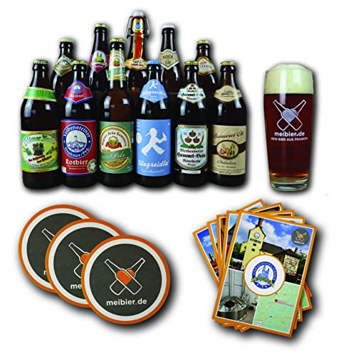 meibier© 11er Bier Box aus Franken #2 + Info Flyer,11x 0,5 Liter fränkisches Bier + meibier Willibecher + 3x Bierfilz, tolles Bier Geschenk, Bierbox, Bierpaket von meibier.de