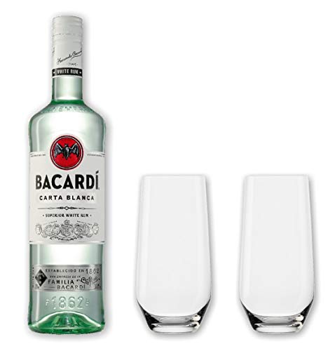 Bacardi Rum Carta Blanca weiss 37,5% 0,7l - Set mit 2 Longdrink Gläsern von meinglas24