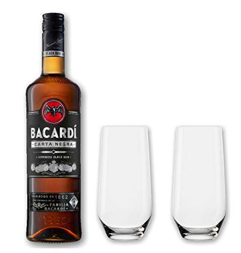 Bacardi Rum Carta Negra 37,5% 0,7l - Set mit 2 Stölzle Longdrink Gläsern von meinglas24