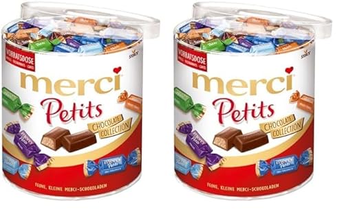 merci Petits Chocolate Collection – 1 x 1000g – Mix aus nicht gefüllten und gefüllten Schokoladen-Spezialitäten in praktischer Runddose (Packung mit 2) von merci Petits