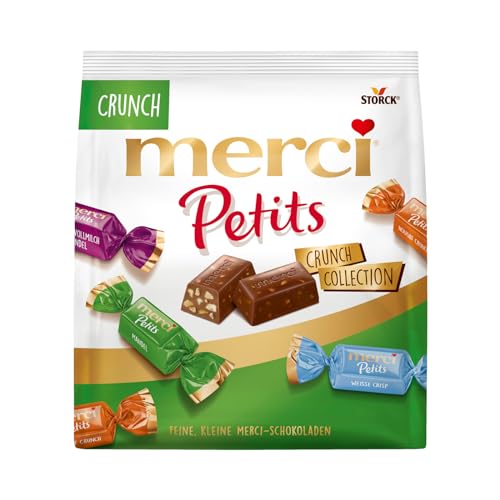 merci Petits Crunch Collection – 1 x 200g – Mix aus nicht gefüllten und gefüllten Schokoladen-Spezialitäten von merci Petits