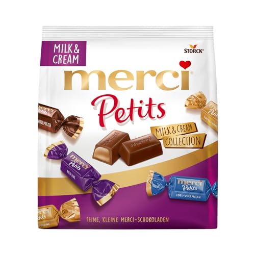 merci Petits Milk and Cream Collection – 1 x 200g – Mix aus nicht gefüllten und gefüllten Schokoladen-Spezialitäten von merci Petits