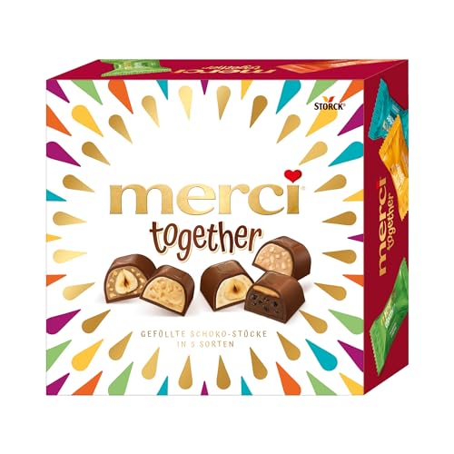 merci together – 1 x 175g – Mischung von gefüllten Edel-Vollmilchschokoladen-Pralinen (Packung mit 10) von merci Petits