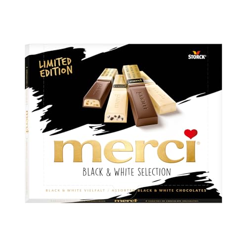 merci Finest Selection Black and White Vielfalt – 1 x 240g – Gefüllte und nicht gefüllte Schokoladen-Spezialitäten (Packung mit 10) von merci