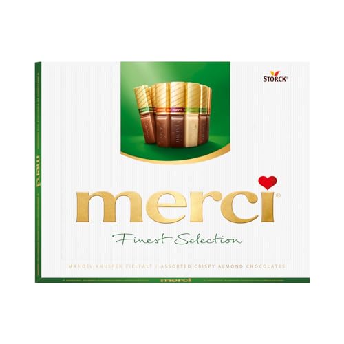 merci Finest Selection Mandel Knusper Vielfalt – 1 x 250g – Gefüllte und nicht gefüllte Schokoladen-Spezialitäten (Packung mit 10) von merci