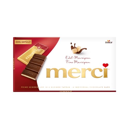 merci Tafelschokolade Edel-Marzipan – 1 x 112g – Feinste Täfelchen aus Edel-Zartbitterschokolade mit Edel-Marzipan Füllung (38 Prozent) (Packung mit 6) von merci