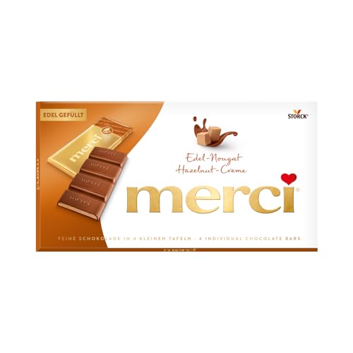 merci Tafelschokolade Edel-Nougat – 1 x 112g – Feinste Täfelchen aus Edel-Vollmilchschokolade mit Edel-Nougatfüllung (43 Prozent) (Packung mit 6) von merci