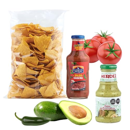 Mexikanisches Dipp-Set (3er Pack)- Tortilla Chips 500 g, Salsa Guacamole Herdez 240 g und Salsa Casera aus Tomate uns jalapeno Clemente Jacques. 100% Mexiko von mexhaus