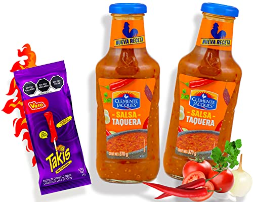 Salsa Taquera Scharfe Soße Set - (Pack von 2) Hot Sauce Set / Tomaten Chili Sauce aus Mexiko Clemente Jacques plus Takis Fuego Lollipop von mexhaus